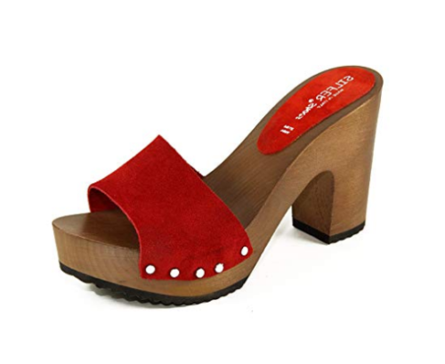 red clogs with 10cm high heel