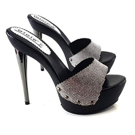 mules with strass band, metal effect stiletto from kiara shoes