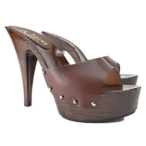 Kiara Shoes Zoccolo Fascia in Pelle con Tacco 11 K21001 Marrone 