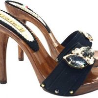 kiara shoes Mules con Base Effetto Legno & Fascia con Gioiello