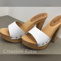 wooden and leather mules