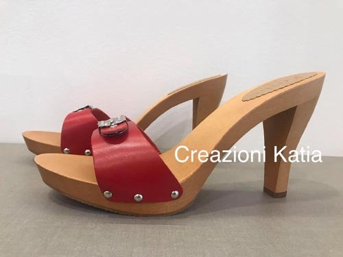 wooden high heel mules