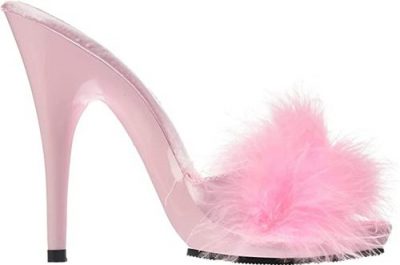 pink sandals with stiletto heel and feathers